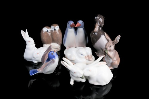 Lot 390 - A collection of eight Royal Copenhagen animals,...