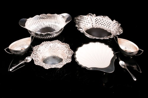 Lot 566 - A silver shell butter dish, Birmingham 1904,...