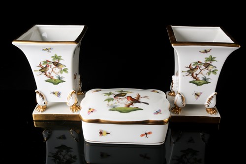 Lot 398 - A pair of Herend porcelain vases, of square...