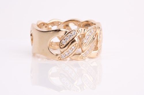 Lot 113 - A yellow metal and CZ ring, the mount of a...