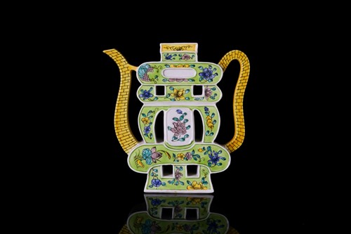 Lot 225 - A Chinese Famille vert porcelain "Shou" form...