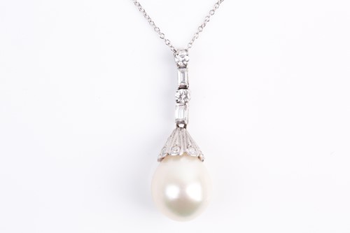 Lot 4 - A South Sea pearl and diamond pendant, the...