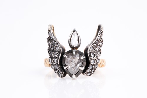 Lot 235 - An 18ct yellow gold, silver, and diamond ring,...