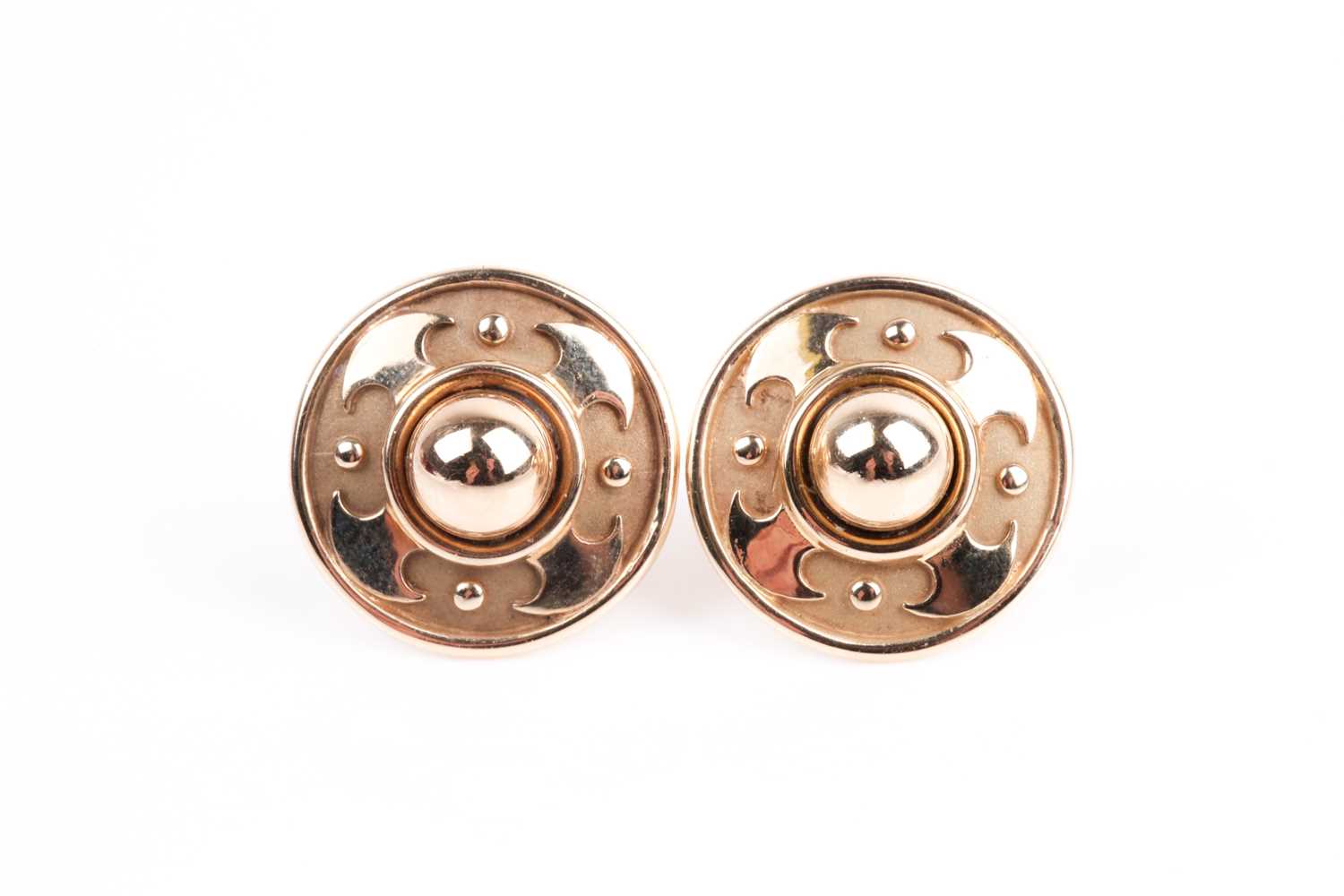 Lot 117 - A pair of 9ct yellow gold earrings, of round...