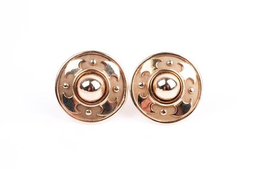 Lot 117 - A pair of 9ct yellow gold earrings, of round...