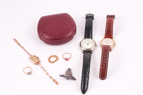 Lot 275 - A 9ct yellow gold wristwatch, of rectangular...