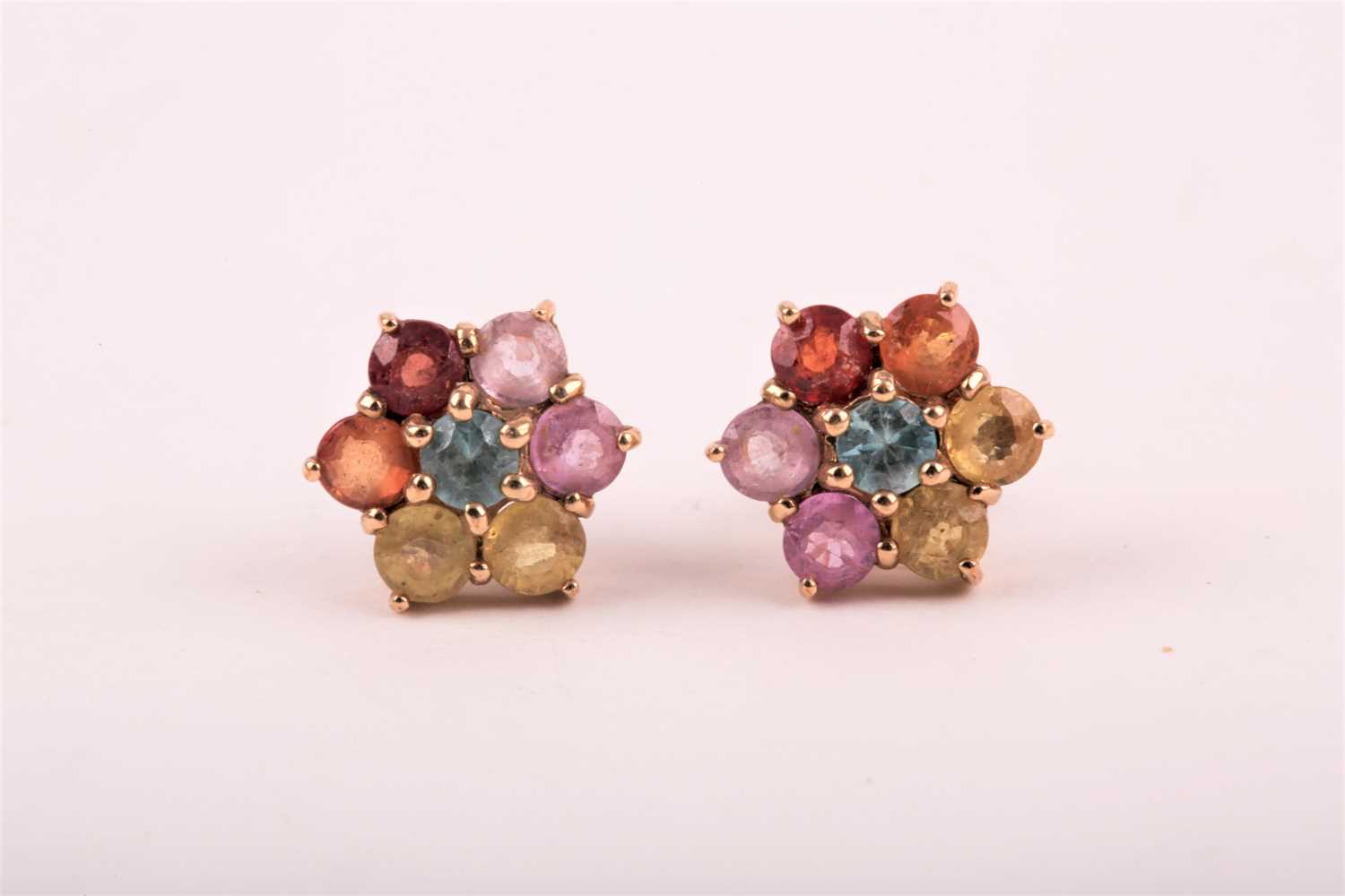 Lot 103 - A pair of multi-gem set gold earrings, the...