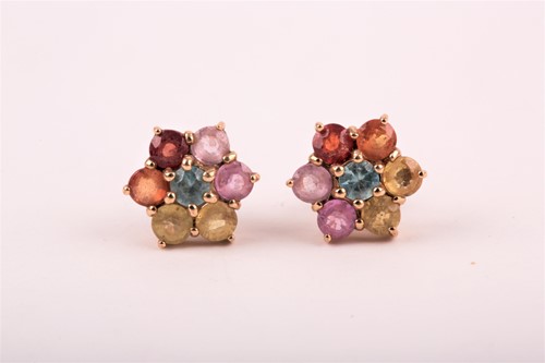Lot 103 - A pair of multi-gem set gold earrings, the...