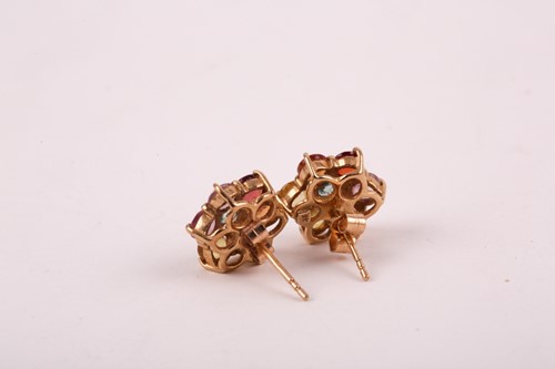 Lot 103 - A pair of multi-gem set gold earrings, the...