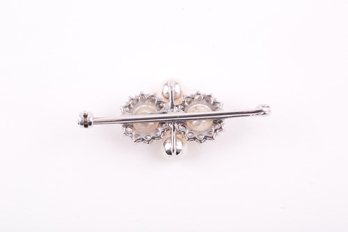 Lot 130 - A diamond and pearl quatrefoil cluster bar...