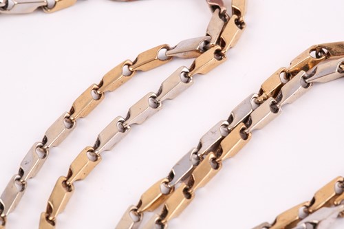 Lot 98 - A white and yellow metal shaped-link necklace,...
