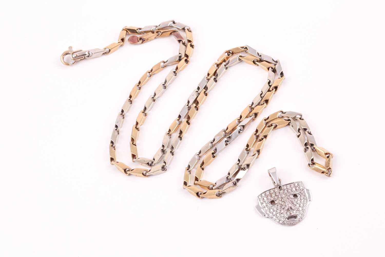 Lot 98 - A white and yellow metal shaped-link necklace,...