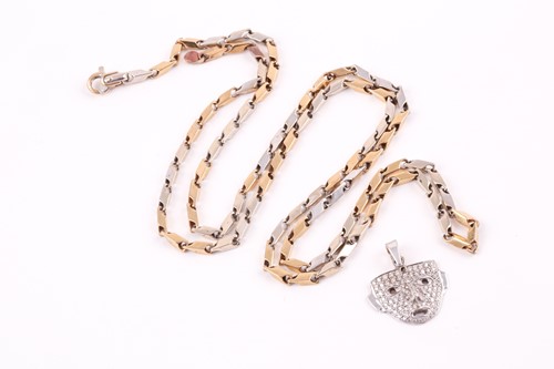 Lot 98 - A white and yellow metal shaped-link necklace,...