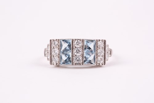 Lot 280 - A platinum, diamond, and aquamarine ring, set...