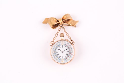 Lot 257 - A yellow metal mounted fob watch, with white...