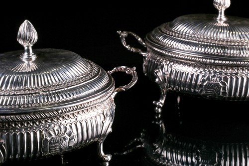 Lot 532 - A pair of mid 18th century Irish silver soup...