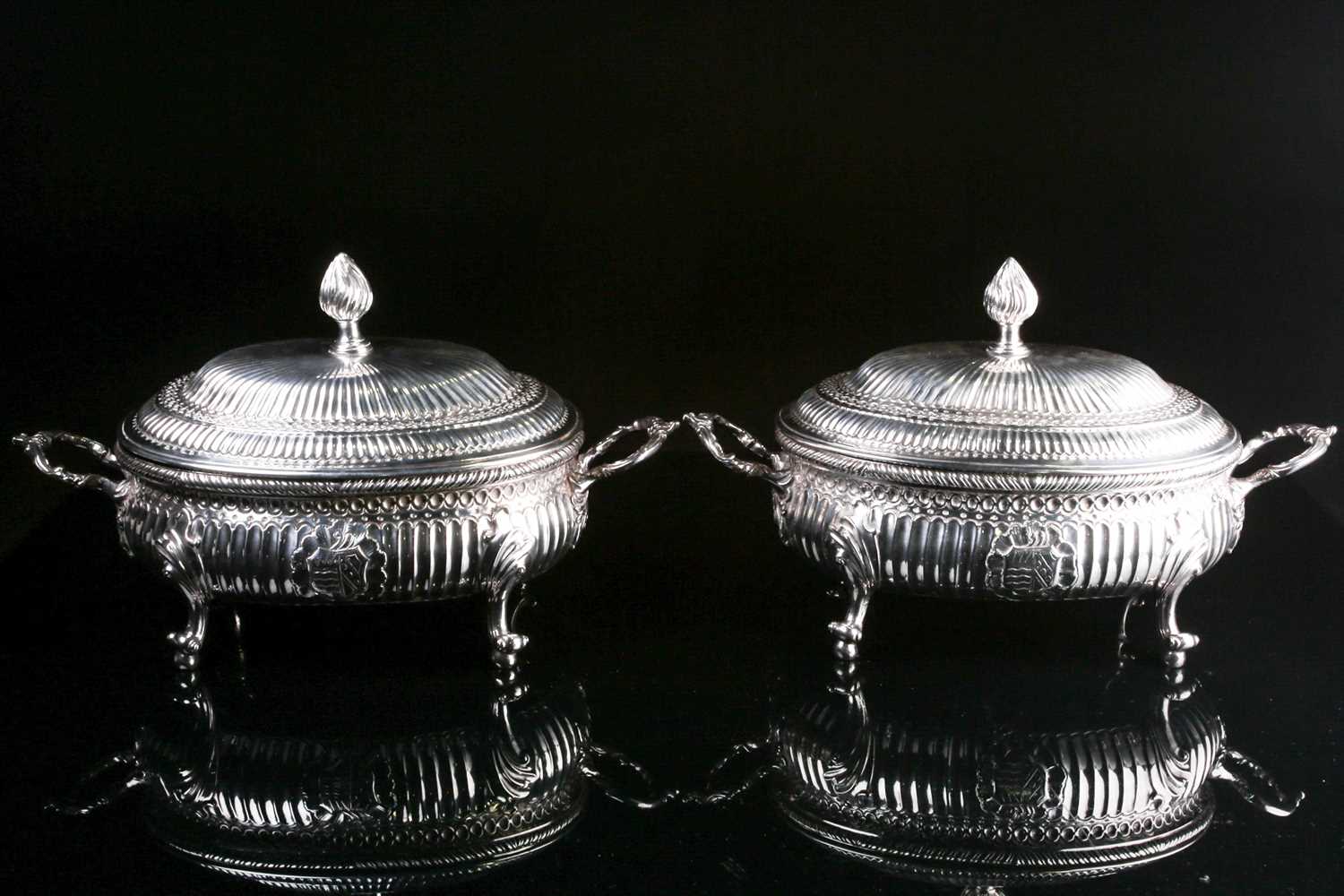 Lot 532 - A pair of mid 18th century Irish silver soup...