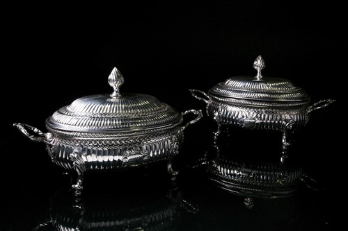 Lot 532 - A pair of mid 18th century Irish silver soup...
