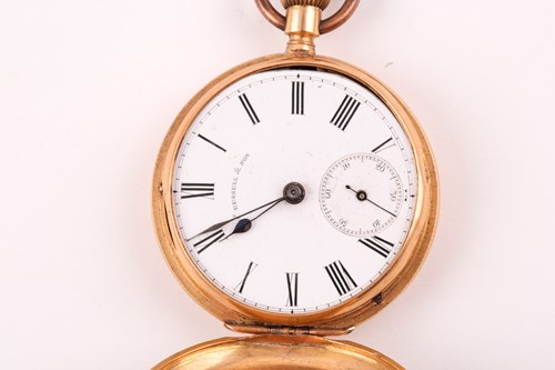 Lot 118 - A yellow metal cased pocket watch, with enamel...