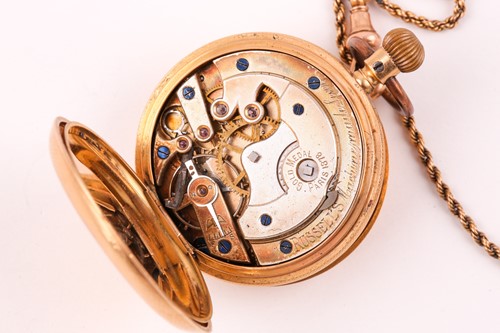 Lot 118 - A yellow metal cased pocket watch, with enamel...