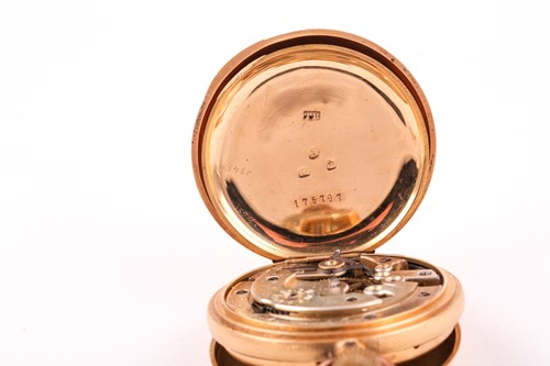 Lot 118 - A yellow metal cased pocket watch, with enamel...