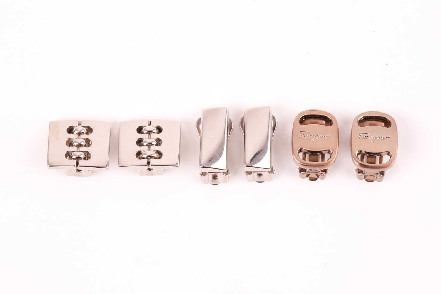 Lot 129 - A pair of Salvatore Ferragamo metal earrings,...