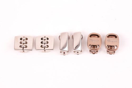 Lot 129 - A pair of Salvatore Ferragamo metal earrings,...