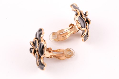 Lot 134 - Chanel. A pair of black Gripoix Camellia...