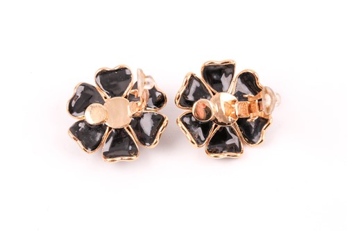 Lot 134 - Chanel. A pair of black Gripoix Camellia...