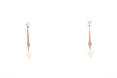 Lot 58 - A pair of 18ct gold and opal drop earrings,...