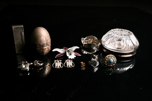 Lot 371 - A Norwegian sterling silver and enamel orchid...
