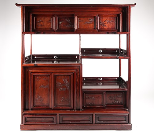Lot 233 - A contemporary Chinese hardwood display unit,...