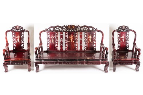 Lot 235 - A contemporary Chinese hardwood and inlaid...
