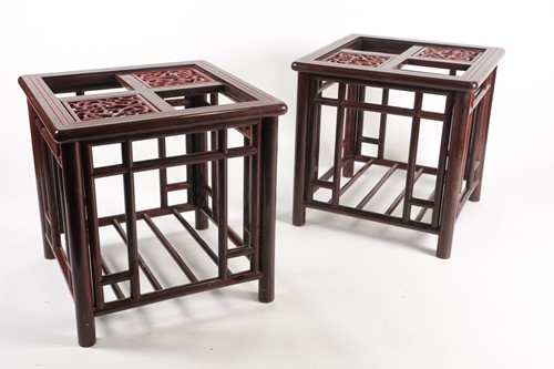 Lot 236 - A pair of Chinese hardwood side tables of...