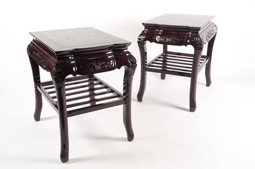 Lot 239 - A pair of contemporary Chinese hardwood side...