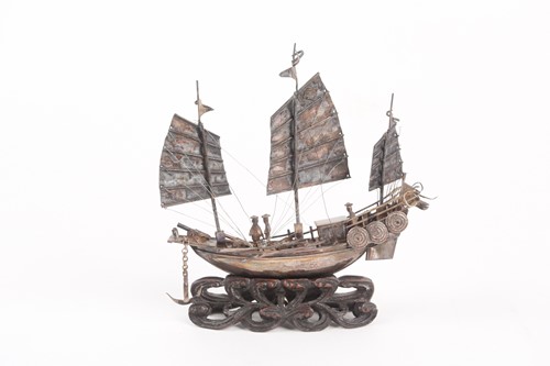 Lot 422 - A Chinese silver study of a junk, circa 1900,...