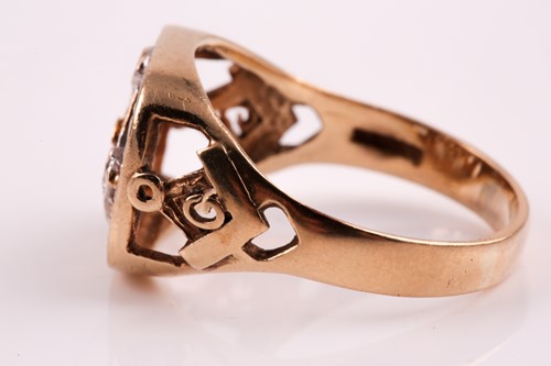 Lot 52 - A 9ct gold and diamond Masonic ring, the large...