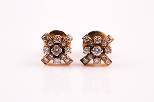 Lot 144 - A pair of diamond cluster earrings, the...
