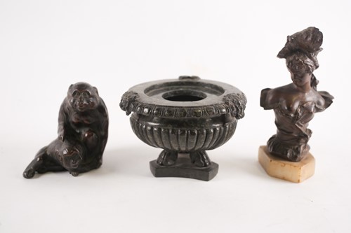 Lot 368 - A Japanese bronzed zinc spelter figure of a...