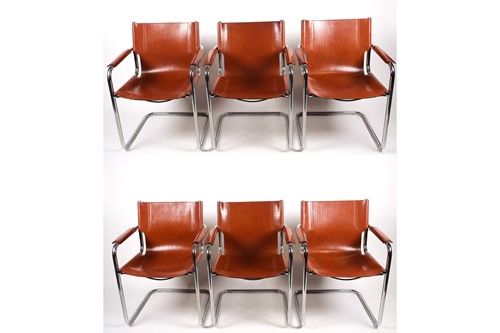 Lot 301 - A set of six Colombo tan leather and chrome...