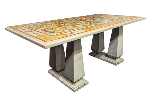 Lot 305 - A large 'Italianate' inlaid marble dining...