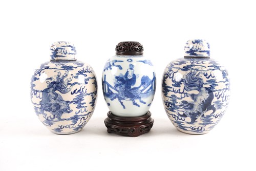Lot 176 - A pair of Chinese blue & white earthenware...
