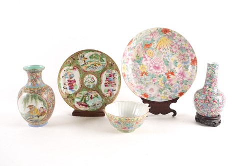 Lot 133 - A Chinese millefleur dished plate, late 19th...