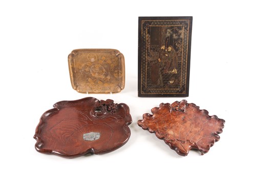 Lot 195 - Two Japanese carved wood trays, late...
