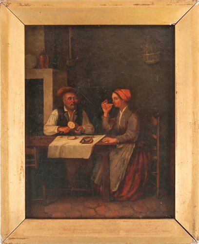 Lot 43 - 18th century Flemish school, a couple in a...