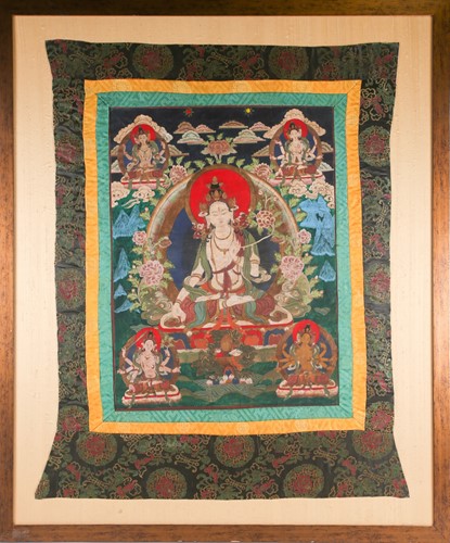 Lot 86 - A Tibetan thangka painted on fabric depicting...