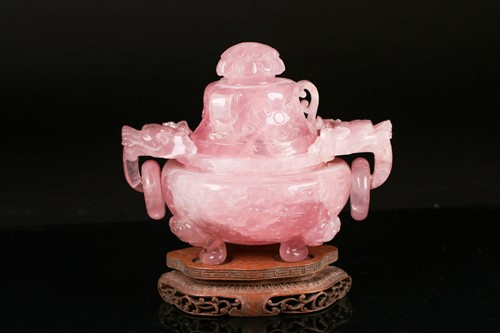 Lot 204 - A Chinese 20th century carved rose quartz...