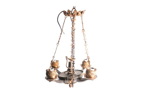 Lot 327 - A toleware and gilt metal electrolier, in the...