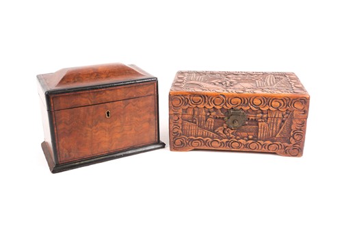 Lot 387 - A Victorian walnut veneered tea caddy, with...