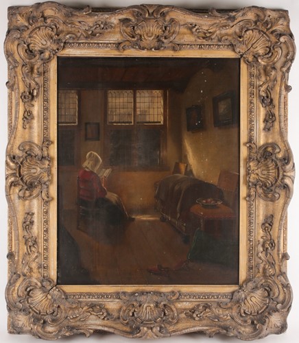 Lot 92 - 19th century Dutch school, a seated lady...